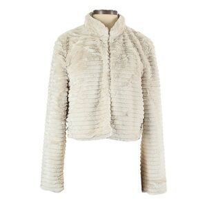 Betsey Johnson Faux Fur Cropped Jacket Light Tan Size S NWT Ribbed Plush Coat